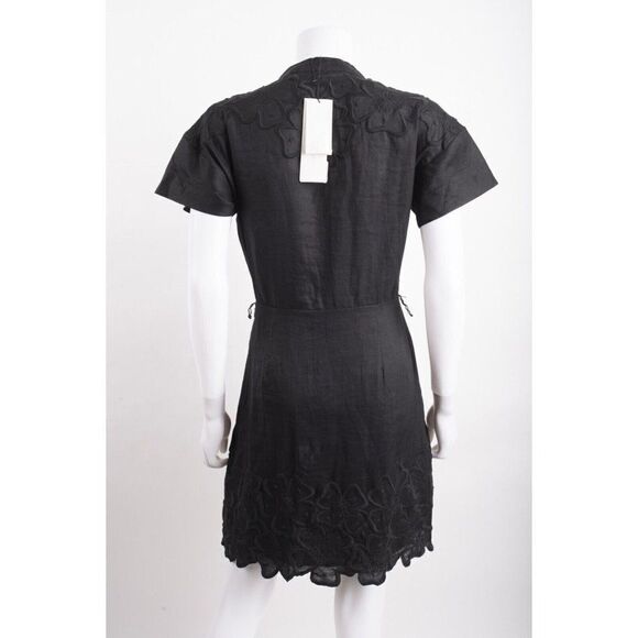 Veronica Beard Womens Archie Eyelet Applique Mini Dress Sz 2 Black NWT NO BELT - Picture 4 of 7